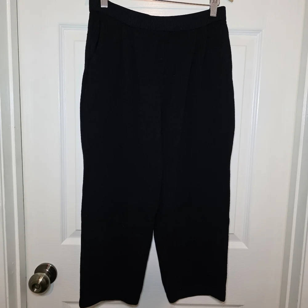 St John Santana Knit Straight Leg Crop High Waisted Pants Black Stretch Size 4 - Picture 1 of 11